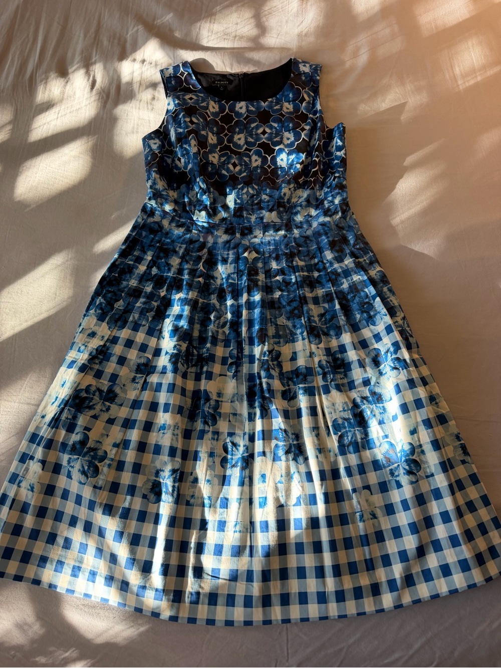 Talbots Blue Floral & Gingham Midi Dress